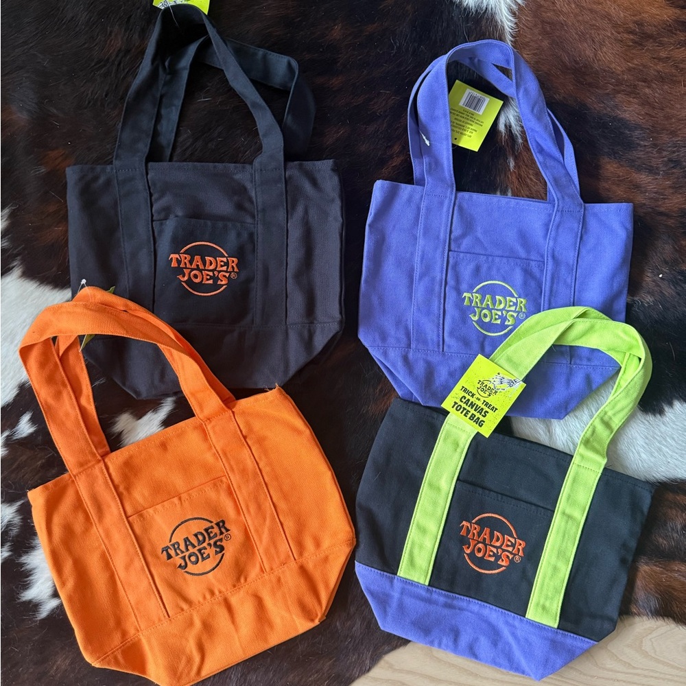 Trader Joe's Mini Tote Bag Set - Black, Orange, Purple